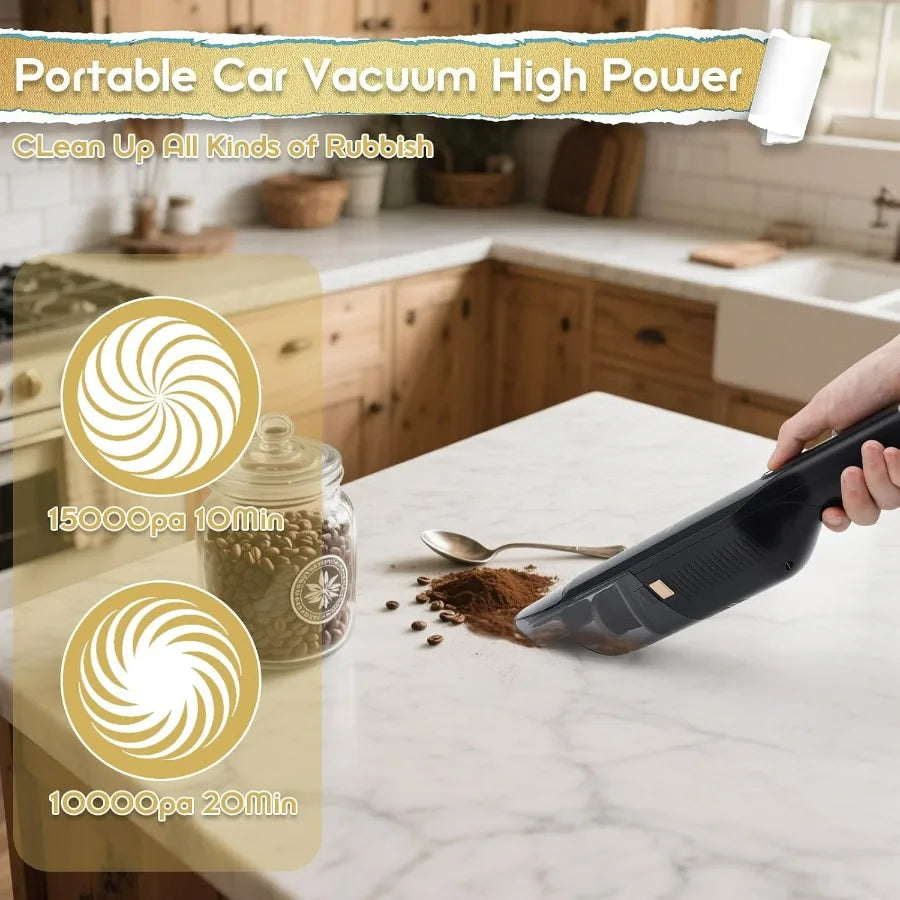 Handheld Vacuum Cordless, 15KPA High Power Suction, USB Quick Charge, Car Vacuum Cleaner with Storage Dock, Lightweight Recharge