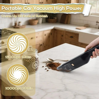 Handheld Vacuum Cordless, 15KPA High Power Suction, USB Quick Charge, Car Vacuum Cleaner with Storage Dock, Lightweight Recharge